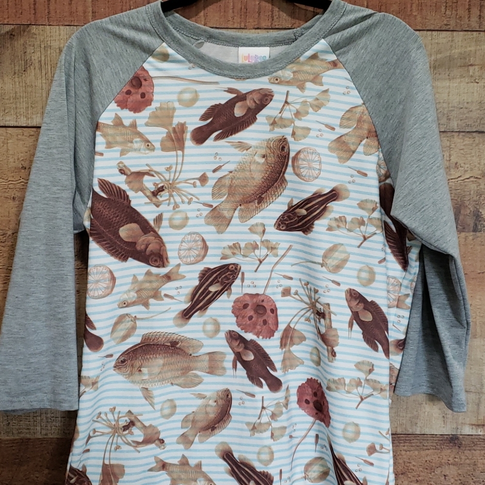 Lularoe striped fish Randy baseball style